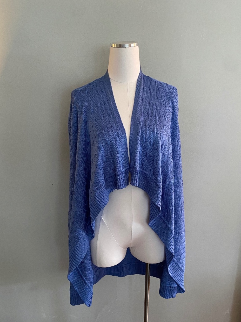 Ralph Lauren Black Label Womens 100% Silk Cable Knit Cardigan Sweater Blue